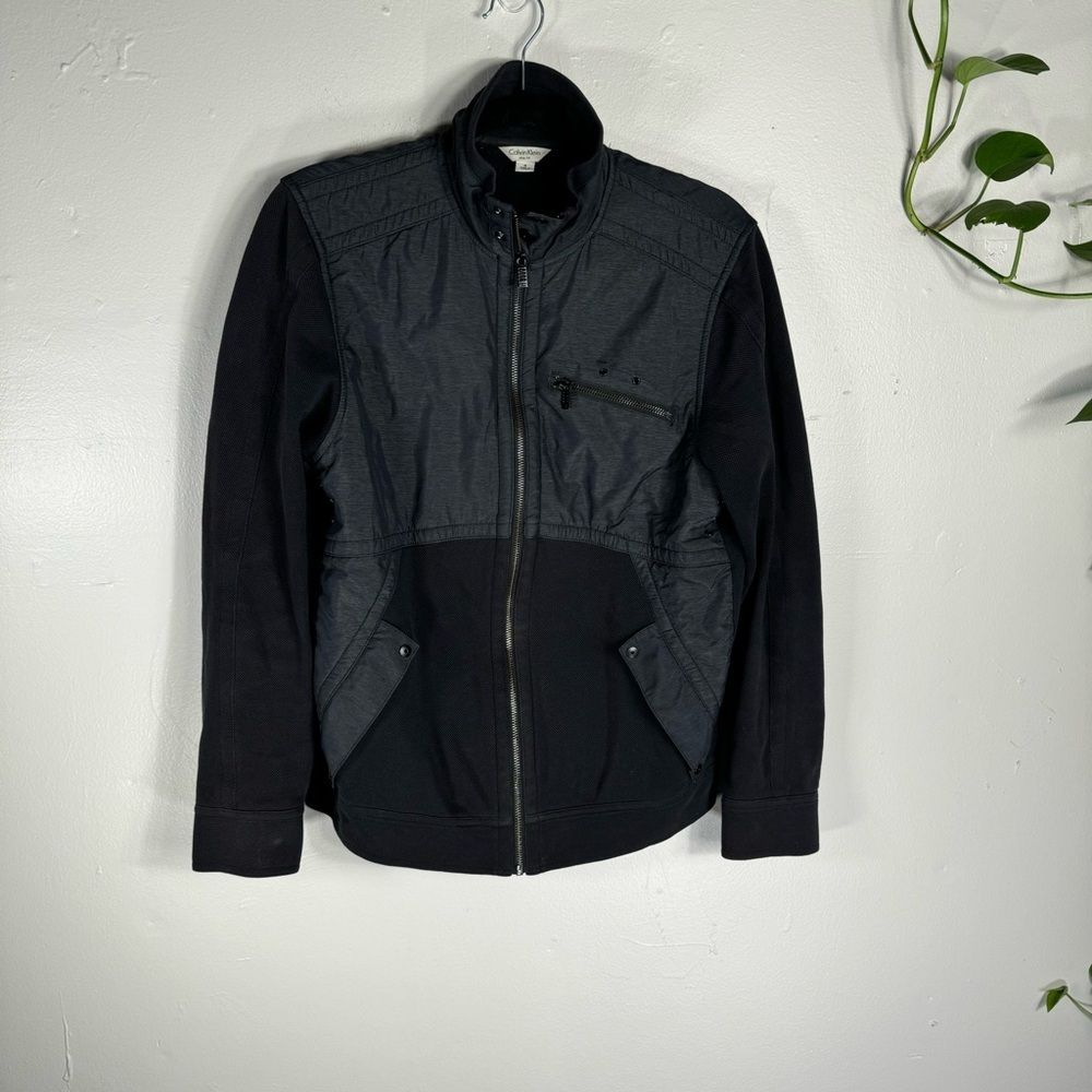 CALVIN KLEIN black utility jacket zip up nylon cotton pockets men small - Picture 10 of 10